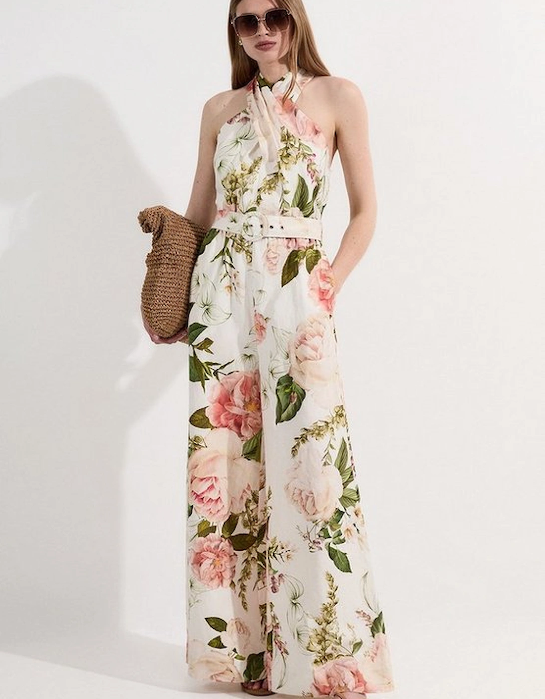 Linen Viscose Cross Front Woven Belted Jumpsuit, 2 of 1