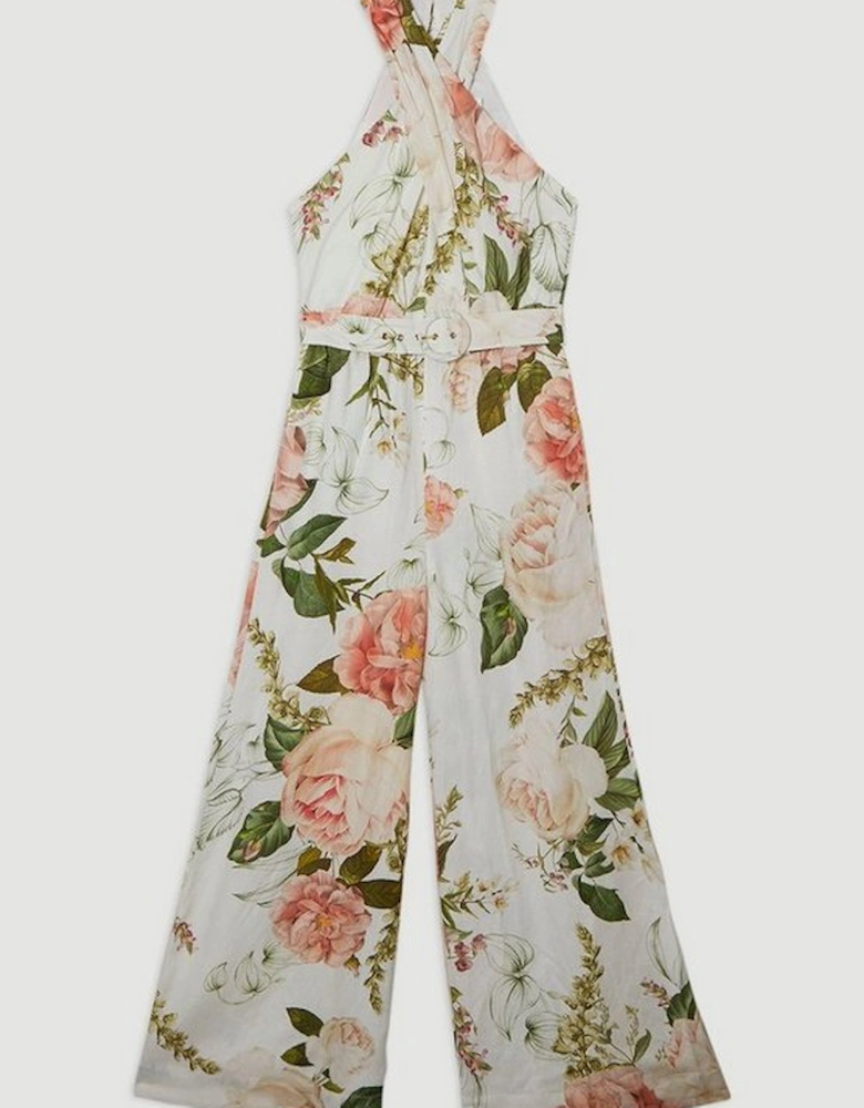 Linen Viscose Cross Front Woven Belted Jumpsuit