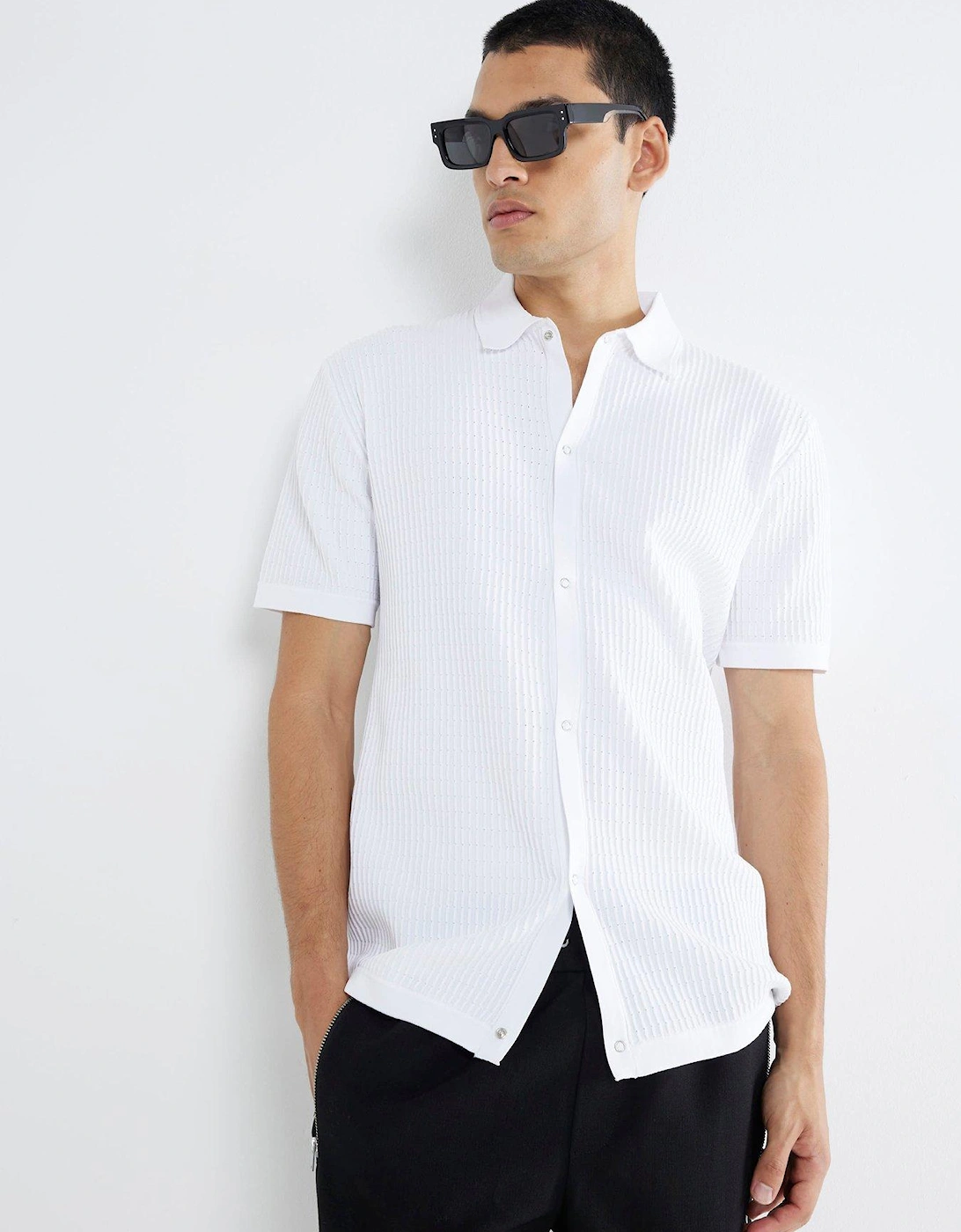 Short Sleeve Brick Pointelle Shirt - White, 2 of 1