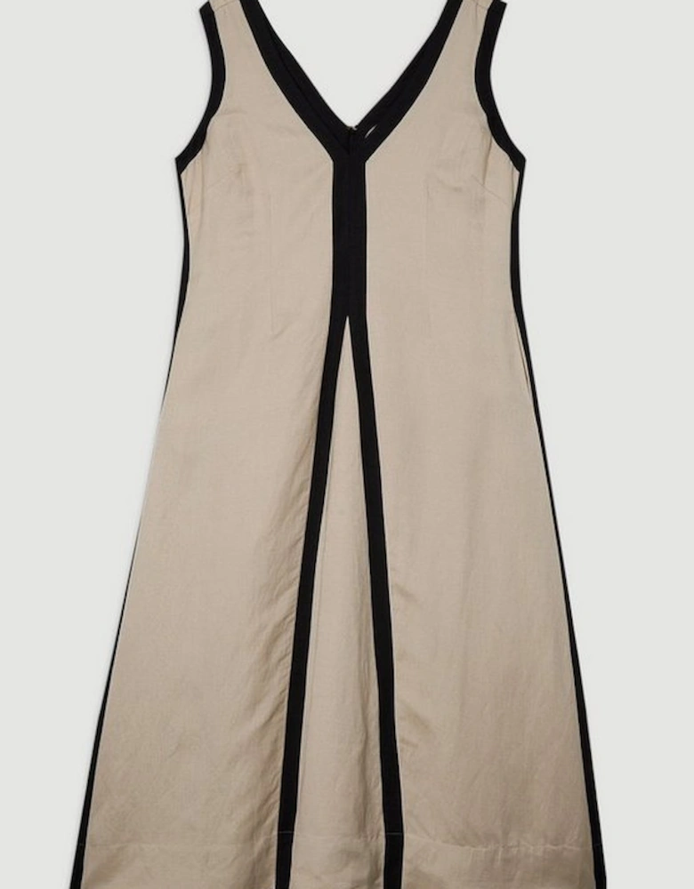 Plus Size Contrast Linen Plunge Neck Woven Maxi Dress