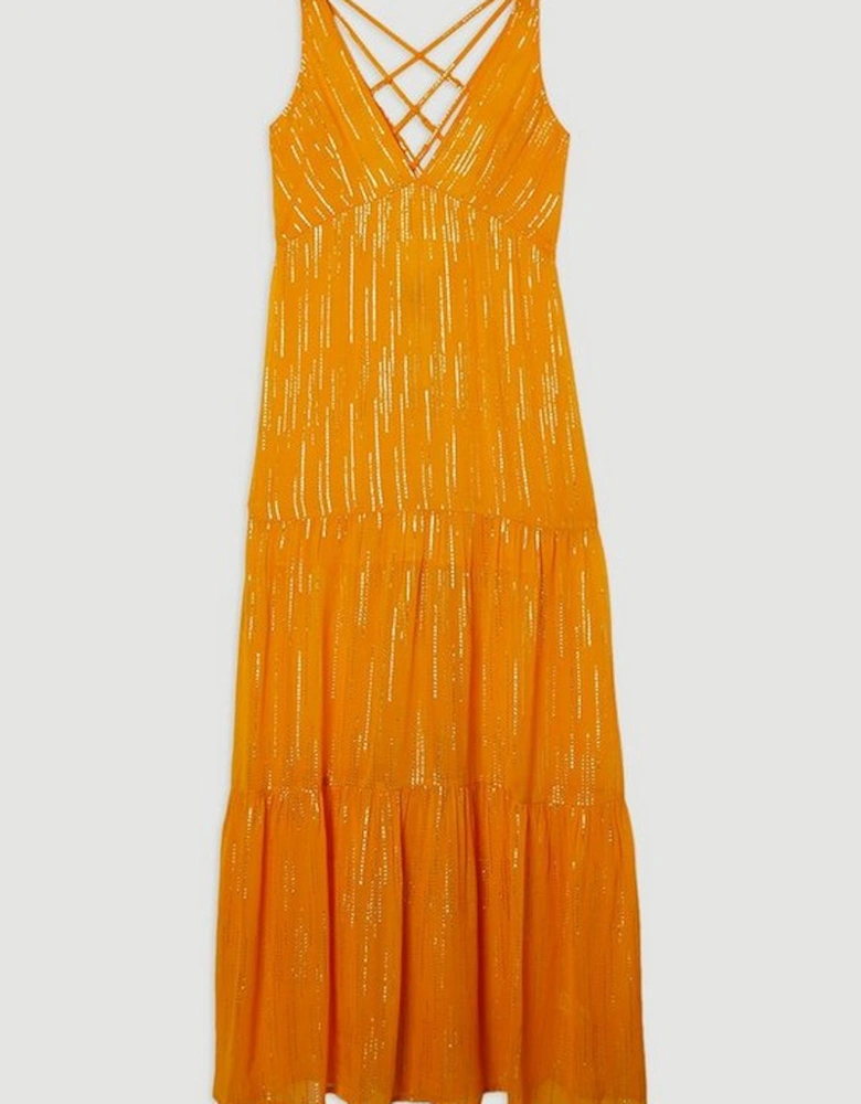 Strappy Metallic Viscose Georgette  Beach Dress