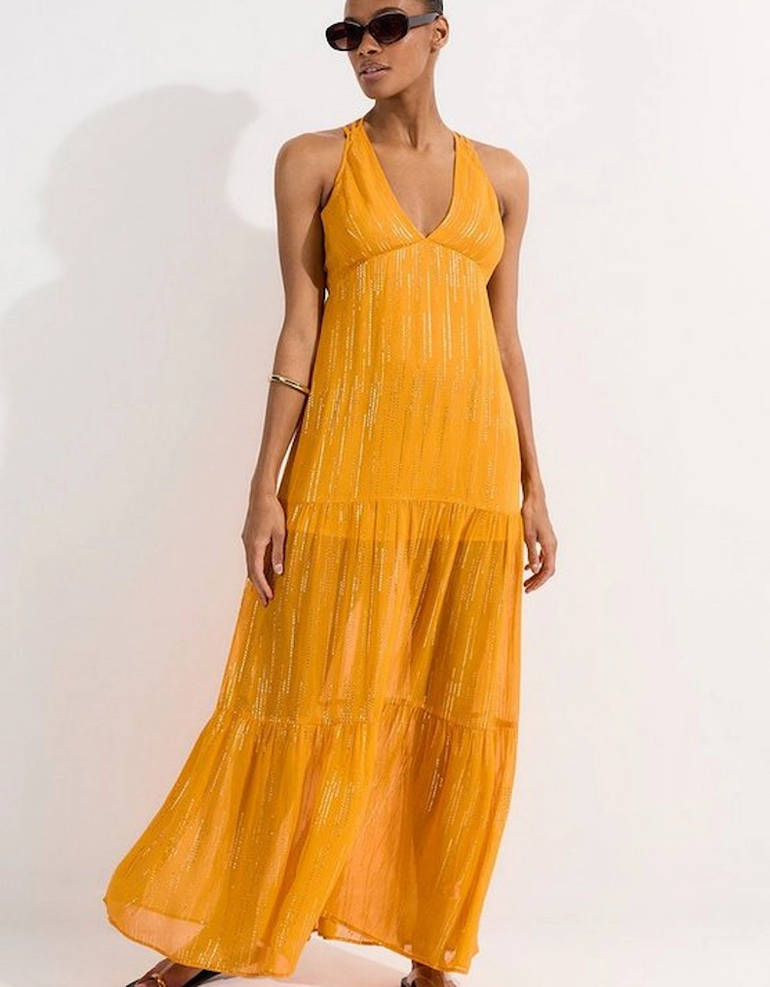 Strappy Metallic Viscose Georgette Beach Dress, 5 of 4