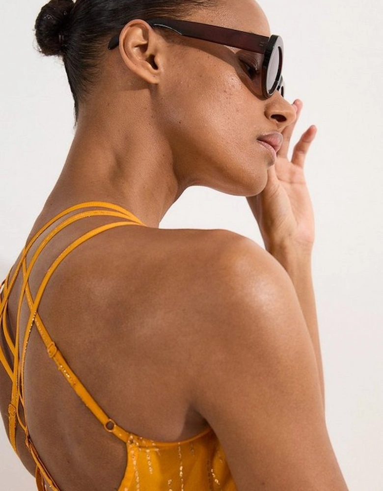Strappy Metallic Viscose Georgette  Beach Dress