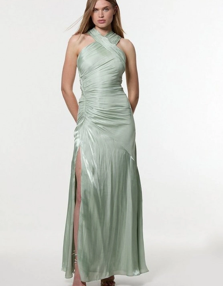 Digital Ophelia Liquid Metallic Split Woven Maxi Dress
