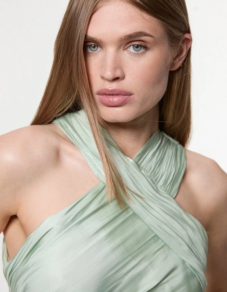 Digital Ophelia Liquid Metallic Split Woven Maxi Dress