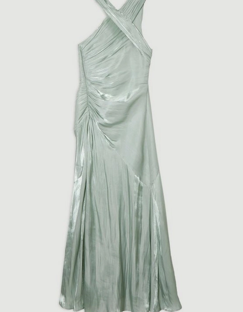 Digital Ophelia Liquid Metallic Split Woven Maxi Dress