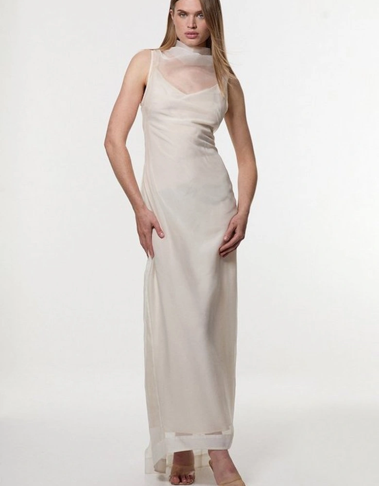 Digital Ophelia Organdie High Neck Maxi Dress
