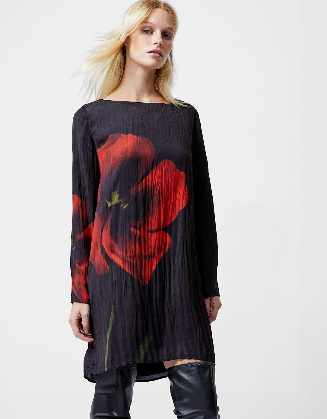 Oversized Long Sleeve Chiffon Floral Mini Dress, 2 of 1