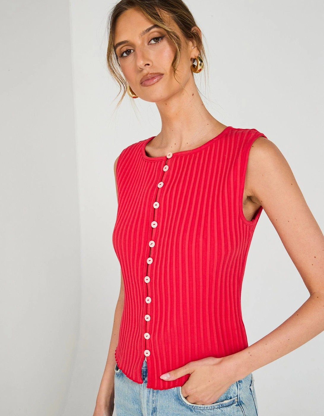 Tilly Knit Vest Top - Red, 7 of 6