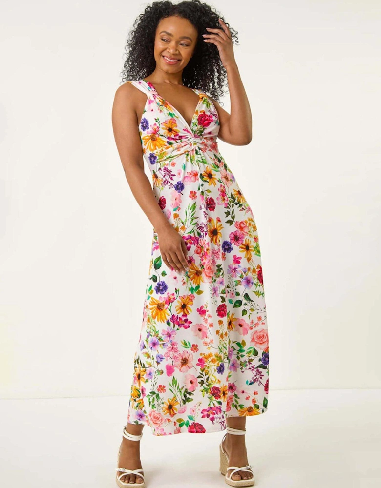Petite Floral Twist Midi Dress - White