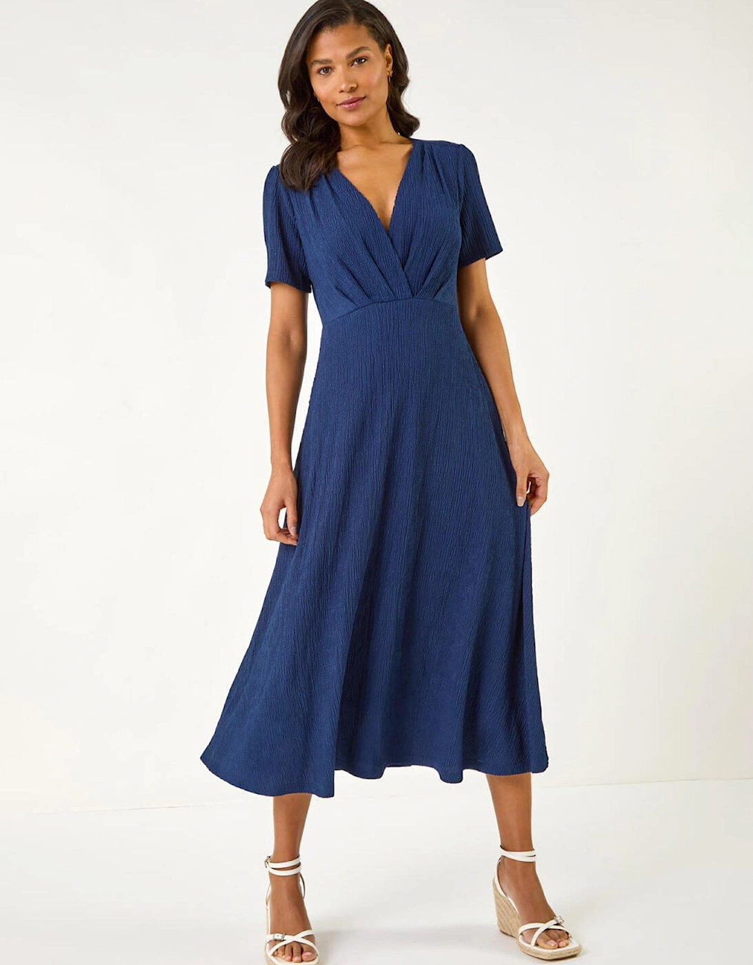 Textured Wrap Bodice Midi Dress - Navy, 2 of 1