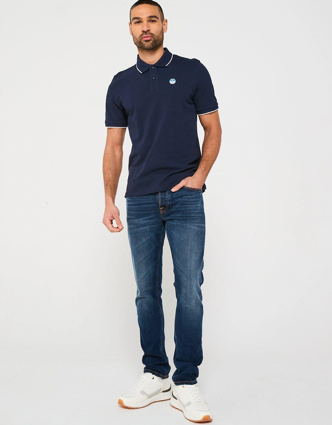Piping Trim Logo Polo Shirt - Navy