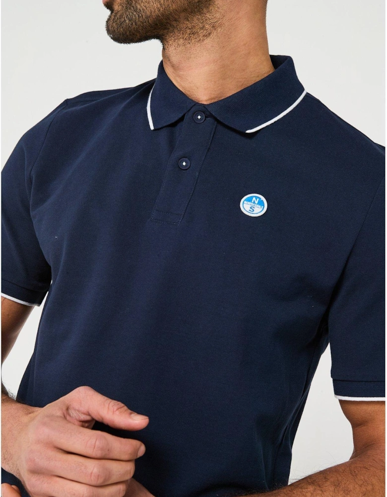 Piping Trim Logo Polo Shirt - Navy