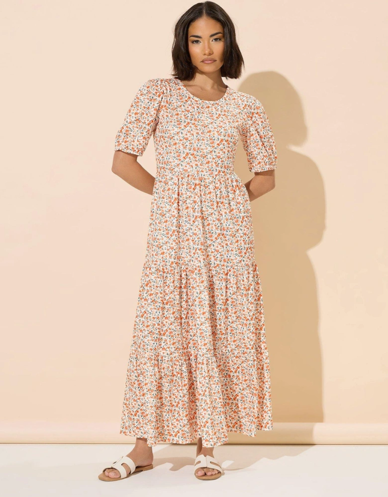 Petite Ditsy Tiered Midaxi Dress - Pink
