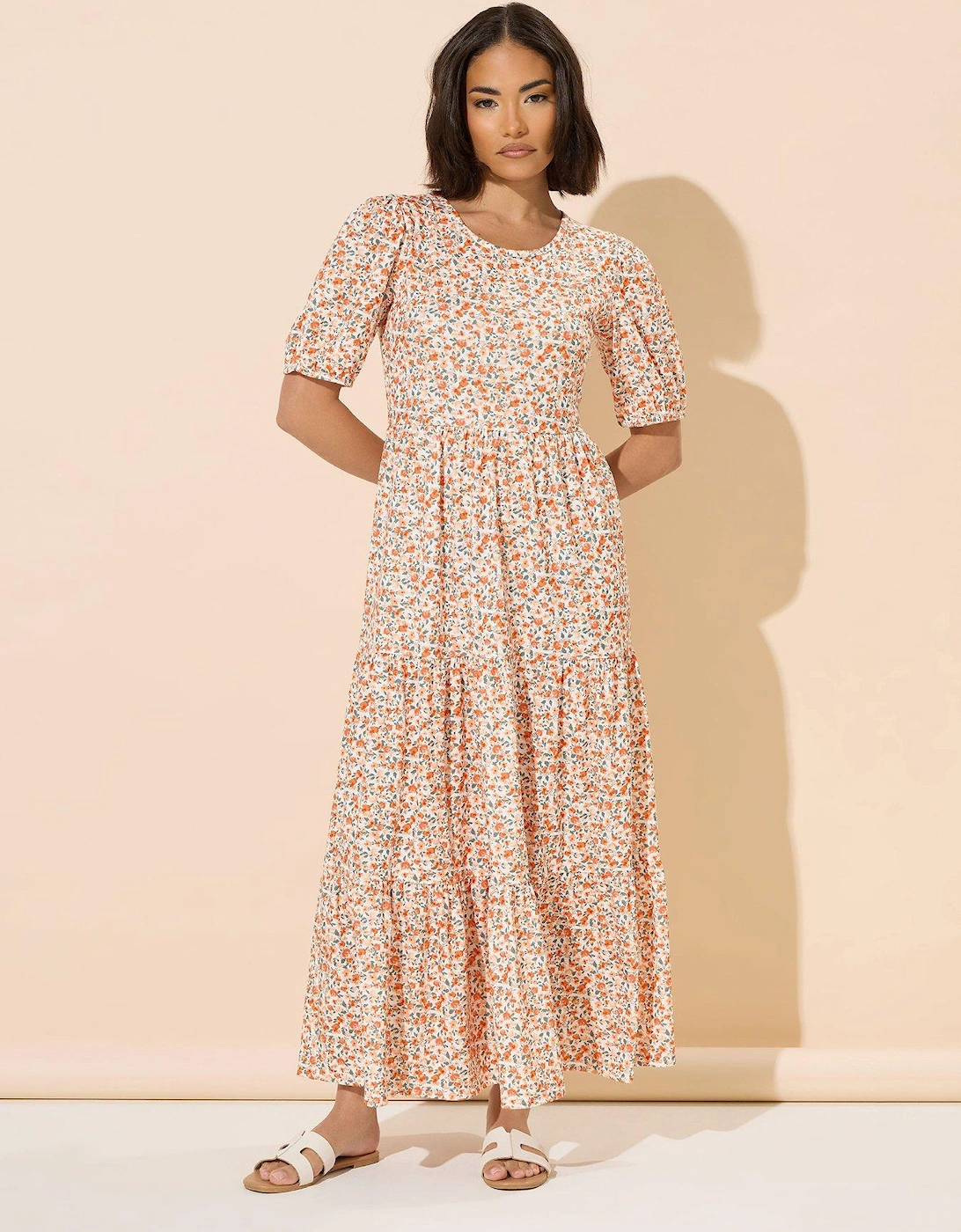Petite Ditsy Tiered Midaxi Dress - Pink, 2 of 1