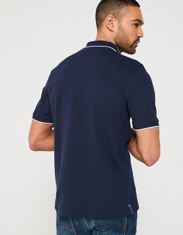 Piping Trim Logo Polo Shirt - Navy