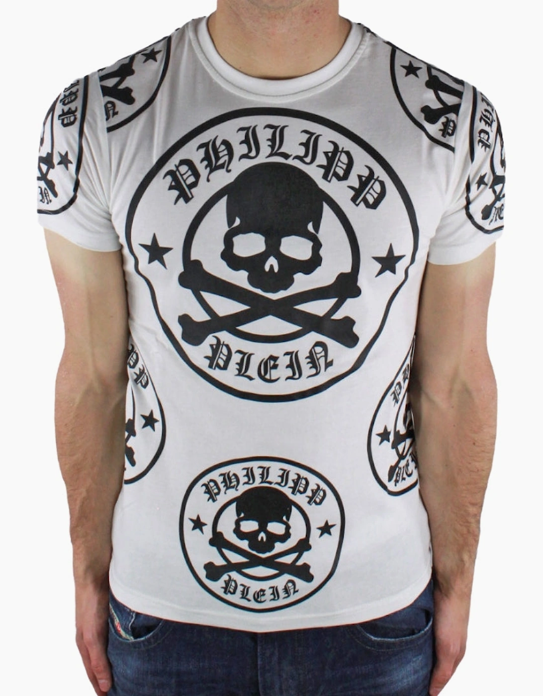 Philipp Plein Men's White Plum Multi Logo Design T-Shirt  36 S