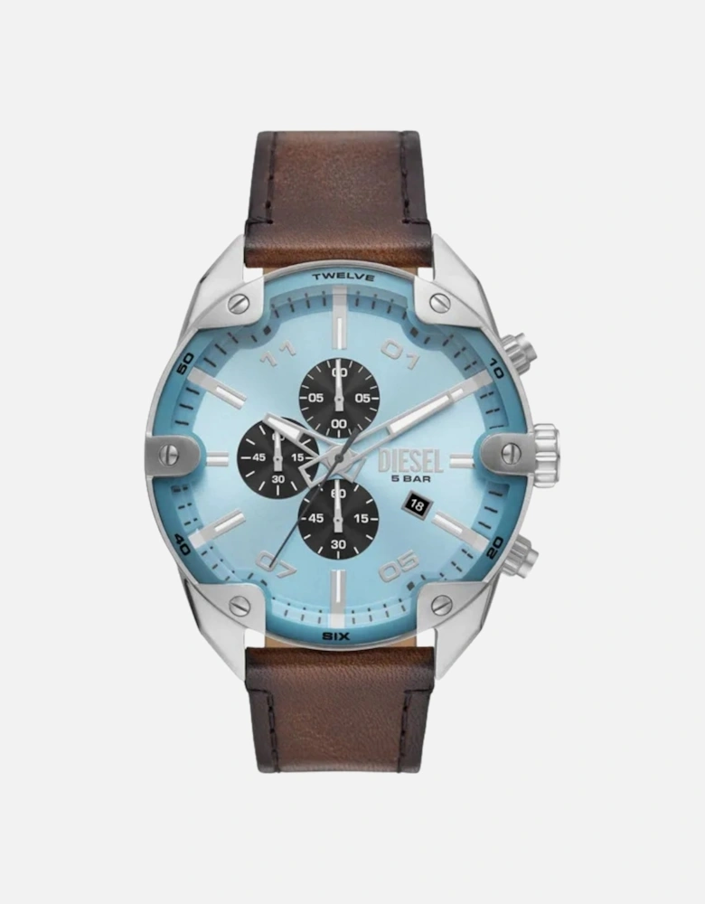 Brown Leather Strap Silver Watch