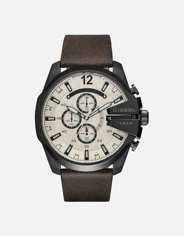 Dark Silver Watch Dark Brown Leather Strap