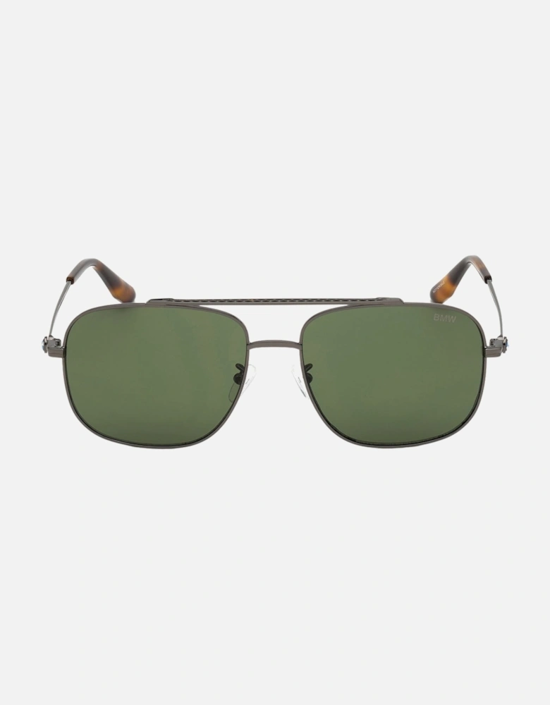 Shiny Gunmetal Framed Green Lensed Sunglasses