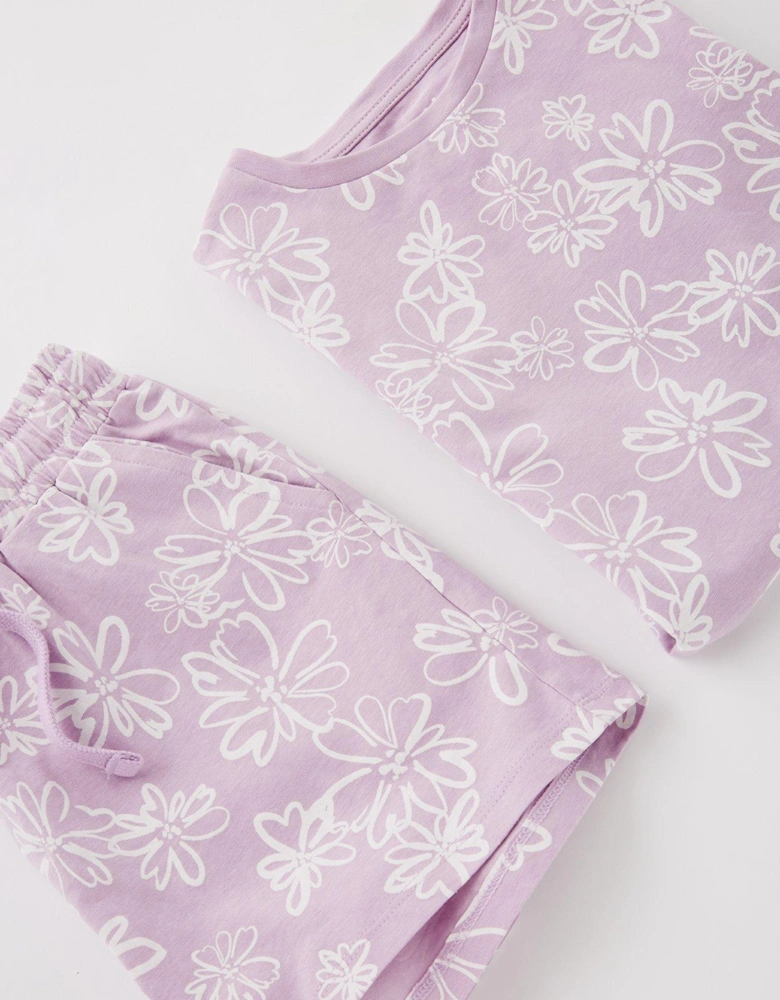 Girls Floral Shortie Pyjama Set - Lilac
