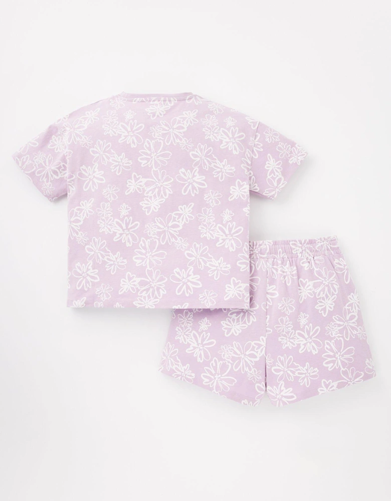 Girls Floral Shortie Pyjama Set - Lilac