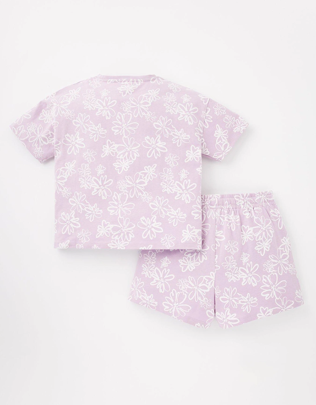 Girls Floral Shortie Pyjama Set - Lilac