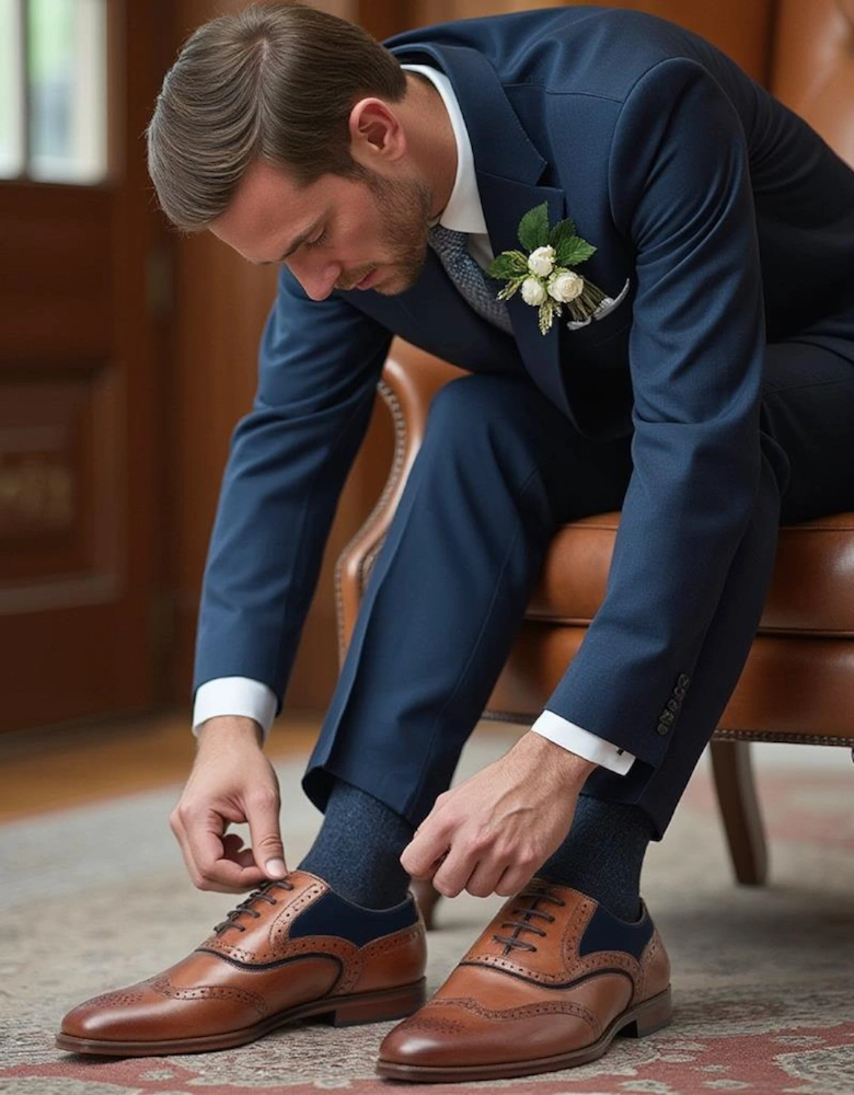 GRANT Mens Two Tone Brogues Dark Tan/Navy