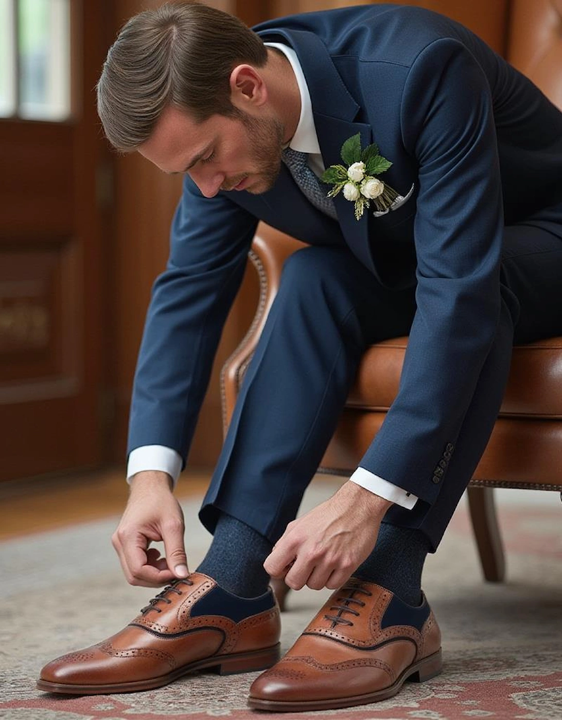 GRANT Mens Two Tone Brogues Dark Tan/Navy