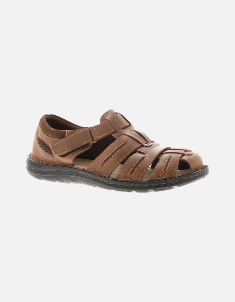 Mens Sandals Albert Fisherman Leather Walking Touch Fastening Tan U