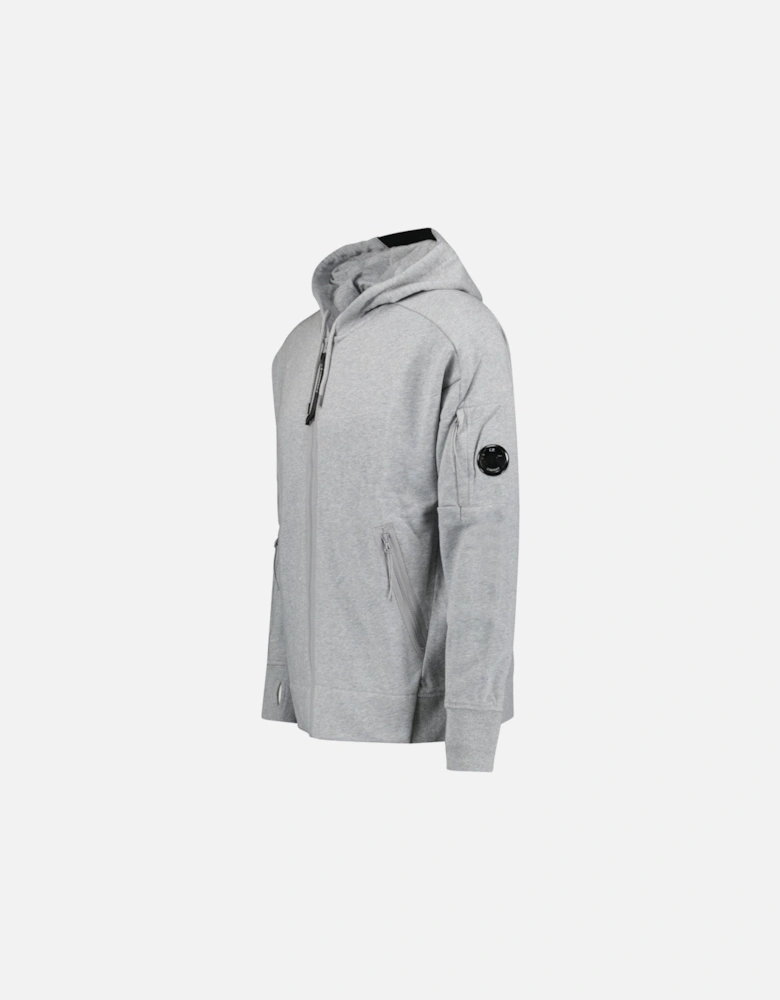 Diagonal Raised Fleece Full Zip Hooded Sweatshirt in Grey Melange