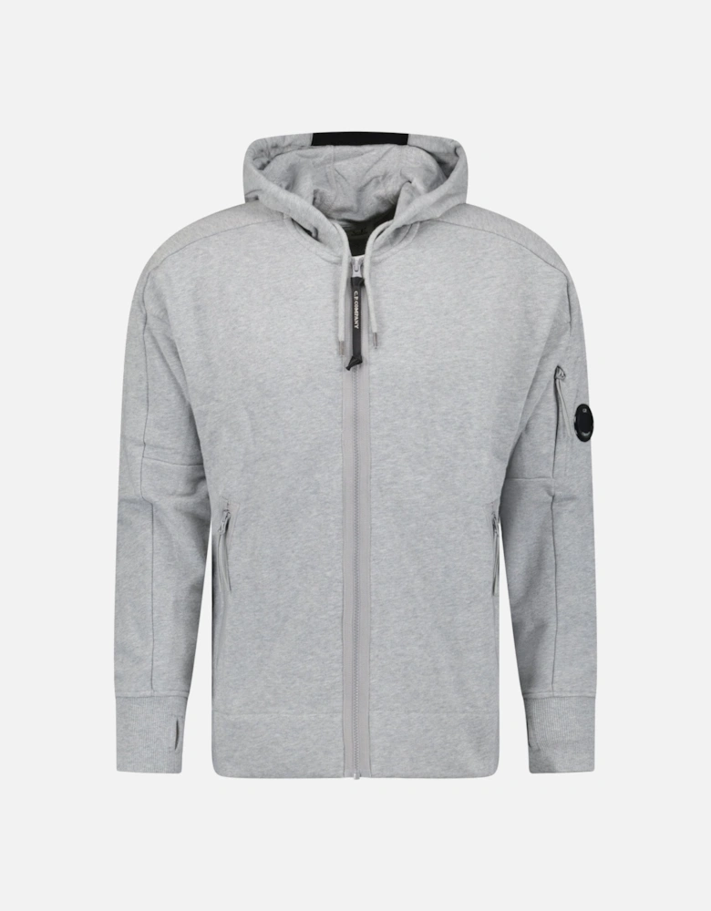 Diagonal Raised Fleece Full Zip Hooded Sweatshirt in Grey Melange
