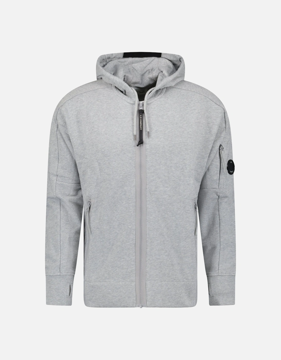 Diagonal Raised Fleece Full Zip Hooded Sweatshirt in Grey Melange, 6 of 5
