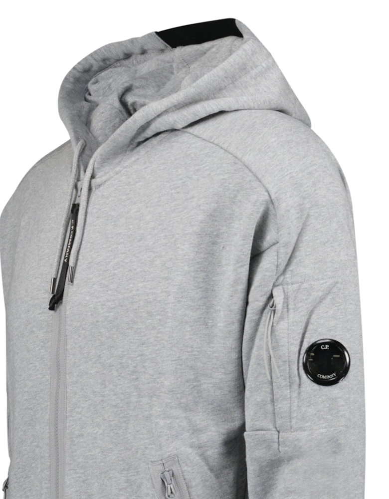 Diagonal Raised Fleece Full Zip Hooded Sweatshirt in Grey Melange