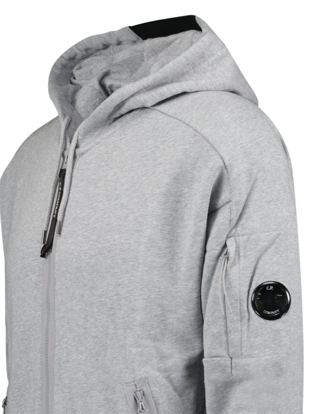 Diagonal Raised Fleece Full Zip Hooded Sweatshirt in Grey Melange