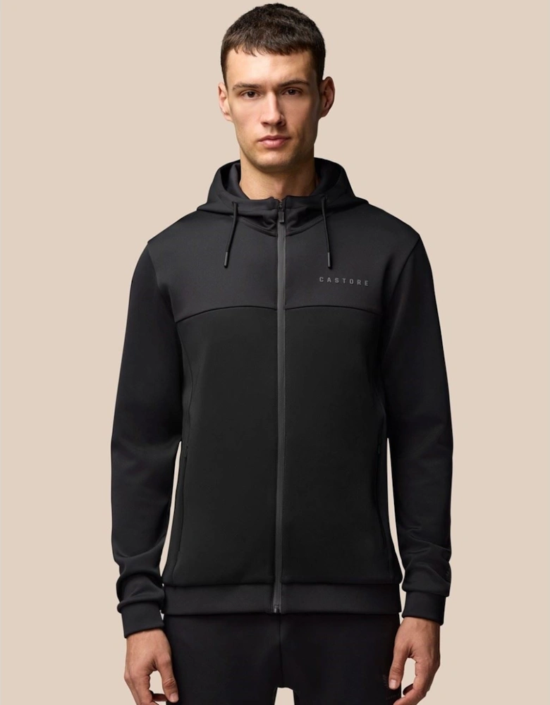 Scuba Full Zip Through Hoody Polyester Men's Black Hooded Sweatshirt