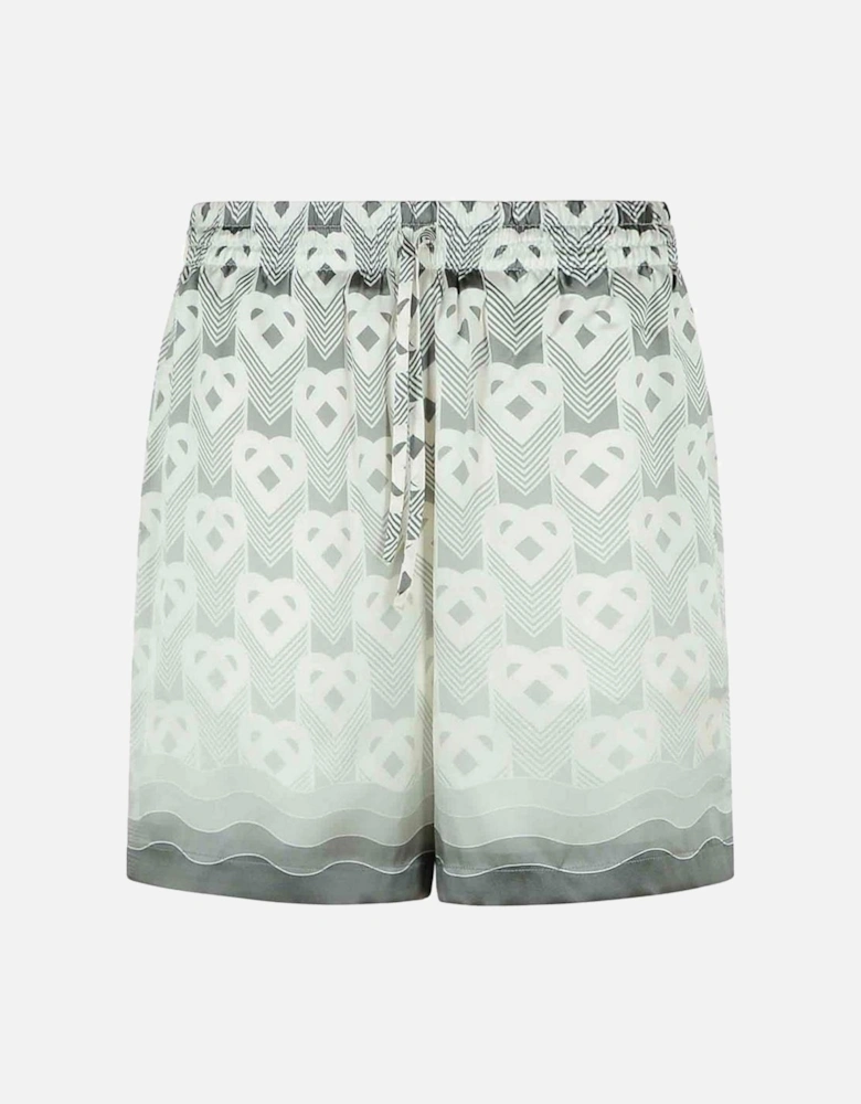 Gradient Heart Monogram Silk Shorts in Grey