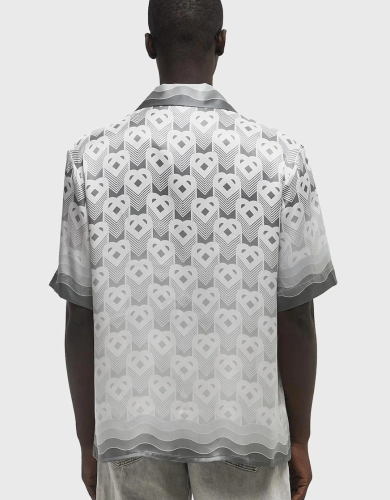 Gradient Heart Monogram Silk Shirt in Grey