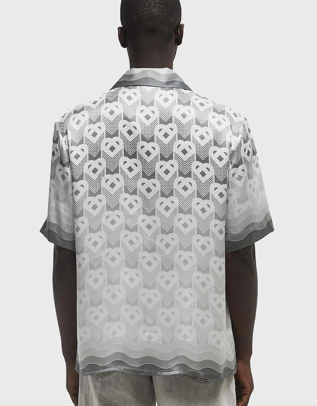 Gradient Heart Monogram Silk Shirt in Grey