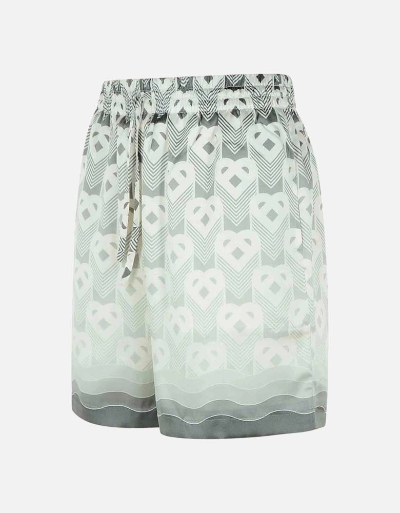 Gradient Heart Monogram Silk Shorts in Grey