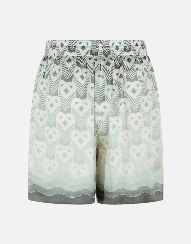 Gradient Heart Monogram Silk Shorts in Grey