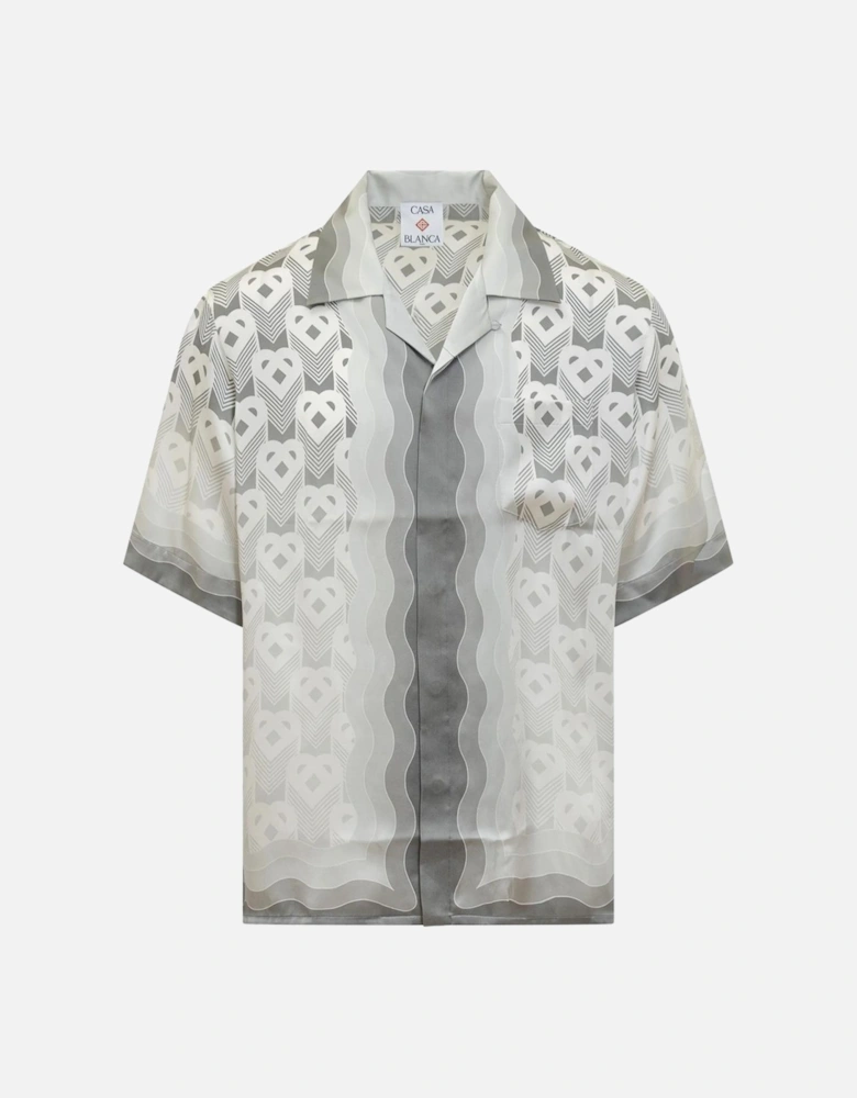 Gradient Heart Monogram Silk Shirt in Grey