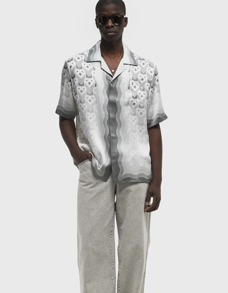Gradient Heart Monogram Silk Shirt in Grey