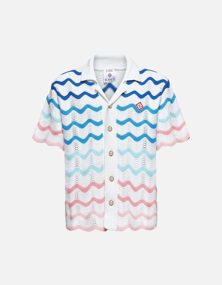 Gradient Wave Crochet Textured Shirt in White