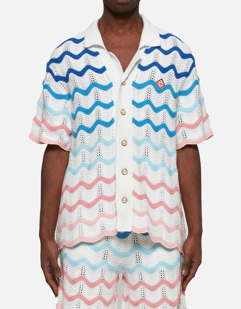 Gradient Wave Crochet Textured Shirt in White