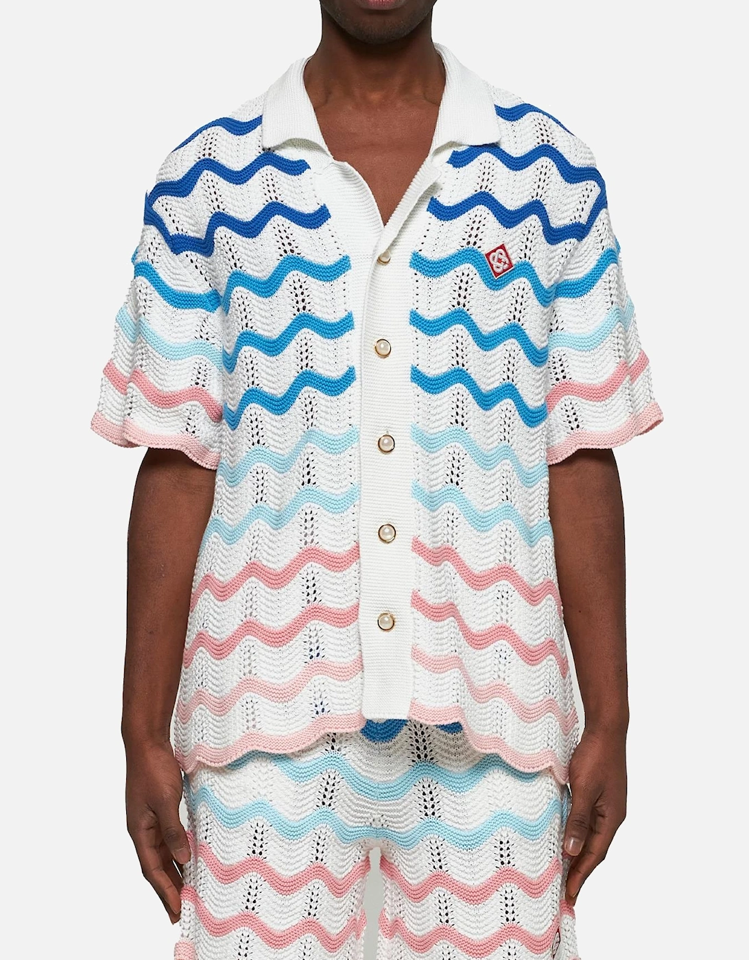 Gradient Wave Crochet Textured Shirt in White