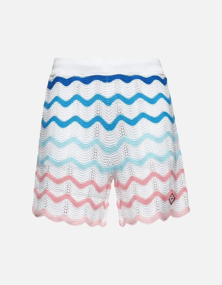 Gradient Wave Crochet Shorts in White