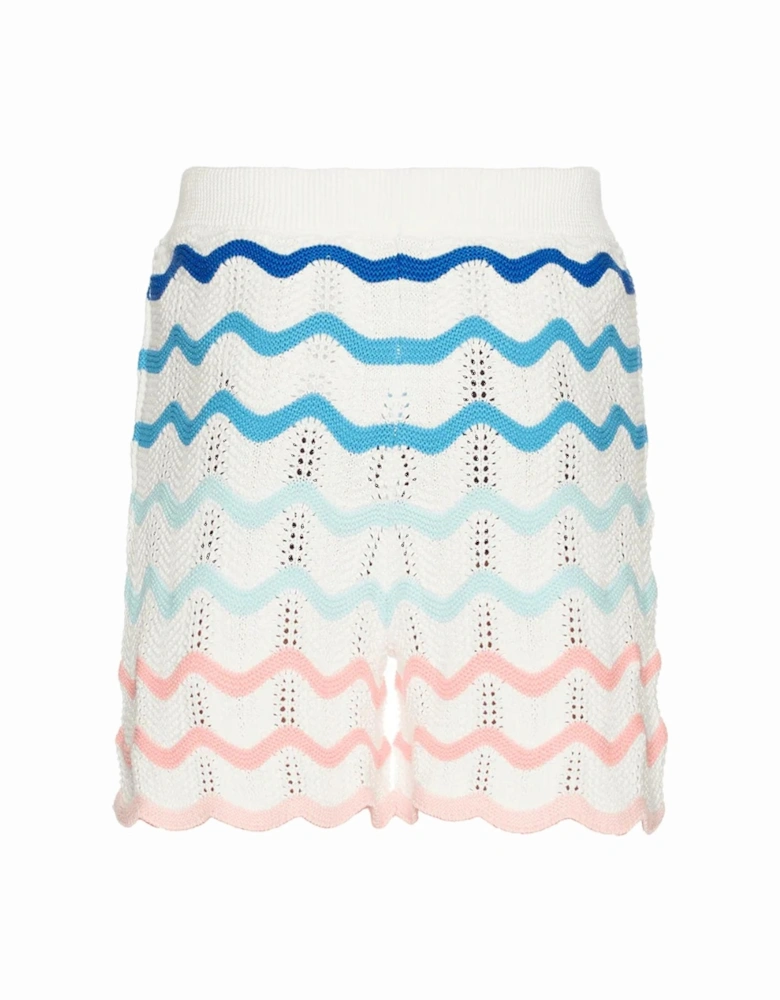 Gradient Wave Crochet Shorts in White