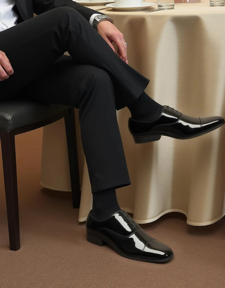 DESMOND Mens Square Toe Patent Dress Shoes Black Patent