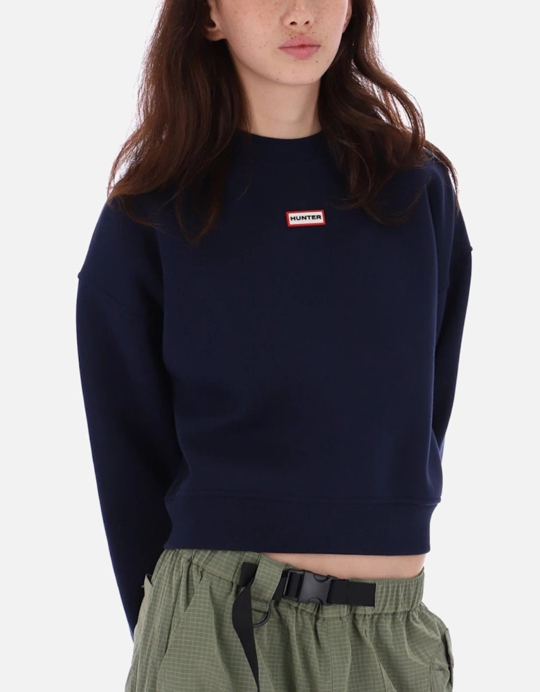 Tina Logo Cropped Crew Cotton Women's Blue Sweatshirt